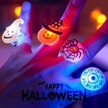 Load image into Gallery viewer, LED Halloween Rings Creative Pumpkin Ghost Skull Glowing In Dark Finger Rings Toys Lights Home Party Decoration goodie bag supplies
