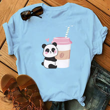 Load image into Gallery viewer, Panda Bear Boba Tea Bubble milktea Shirt Cartoon custom Print Cotton Short Sleeve Womens Tees Kawaii Tops female Clothing
