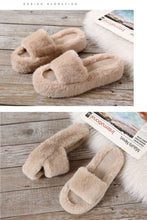 Load image into Gallery viewer, Quality Luxury One Word Thick Sole Warm Plus Velvet Home Women Shoes Plush Open Toe Cotton Slippers
