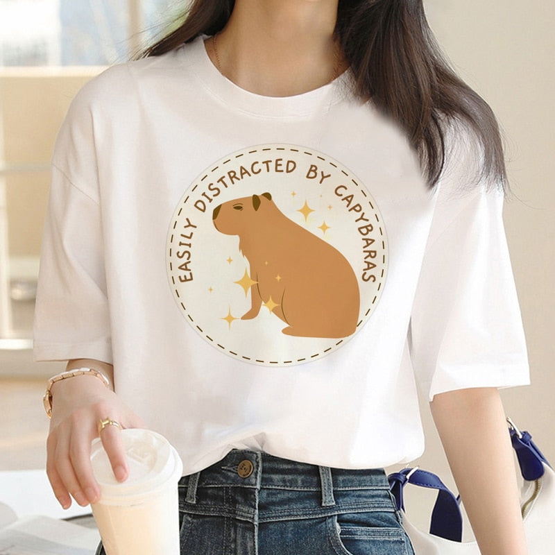 Capybara T Shirt Kawaii Streetwear Funny Tshirt Top Tees for Clothing T-shirt Cartoon custom handmade PRINT design Okay I pull Up