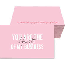 Load image into Gallery viewer, 30 Pieces Pink Thank You Cards For Shipping Packaging Gift You are the Heart of My Business Cards  Wrapping Valentine&#39;s Day Wedding
