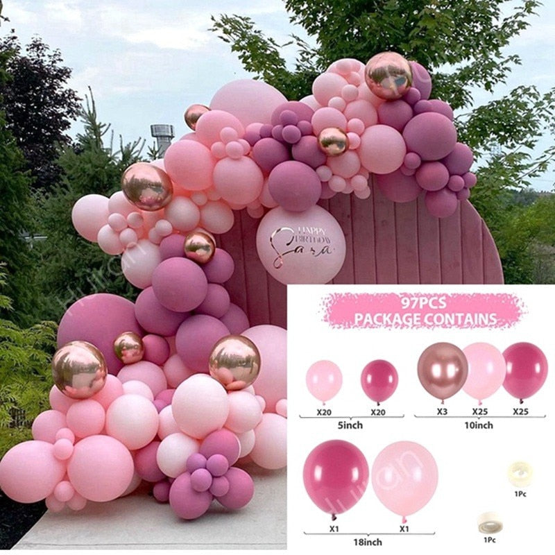 Macaron Pink Balloon Garland Arch Kit Rose Red Confetti Latex Air Balloons Baby Shower Girl Birthday Party Wedding Decorations business supplies