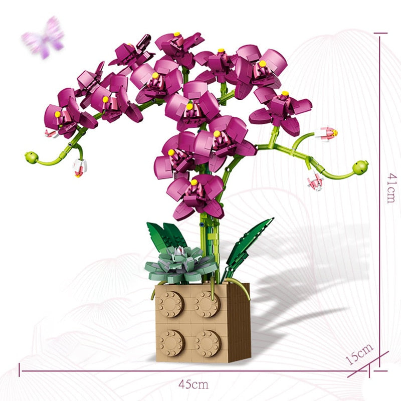 Building Block Flower Orchid Series Bonsai Girl Build Toy Flowers Adult Flower Arrangement Assembly Toys For Gifts