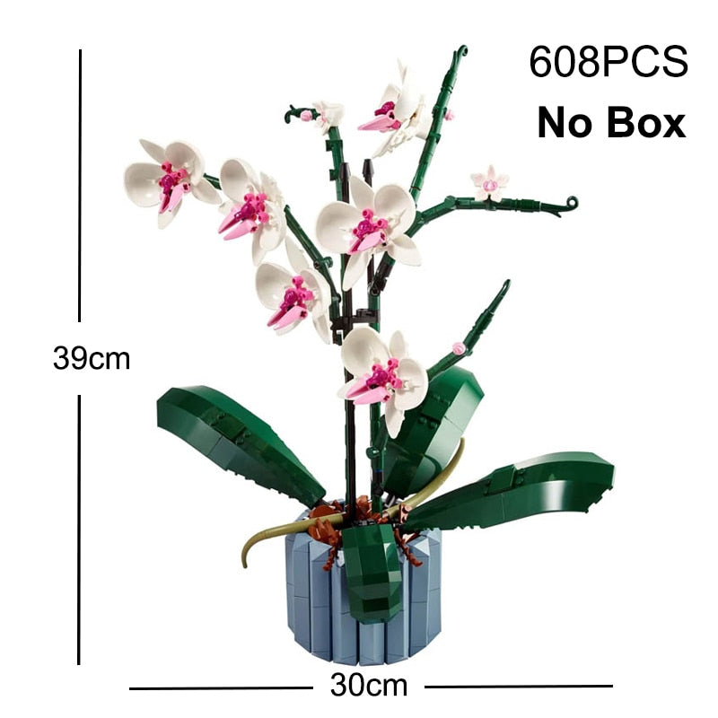 608PCS Orchid Flowers Potted Building Blocks 10311 Bouquet Blossom Botanical Decoration Bricks Toys For Girls Birthday Gifts