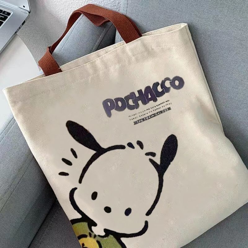 Kitty Retro tote bag One-Shoulder 38Cm Canvas Bag Wild Student Textbook Zipper Schoolbag Gift Backpack kuromi my melody cinnamoroll pochacco