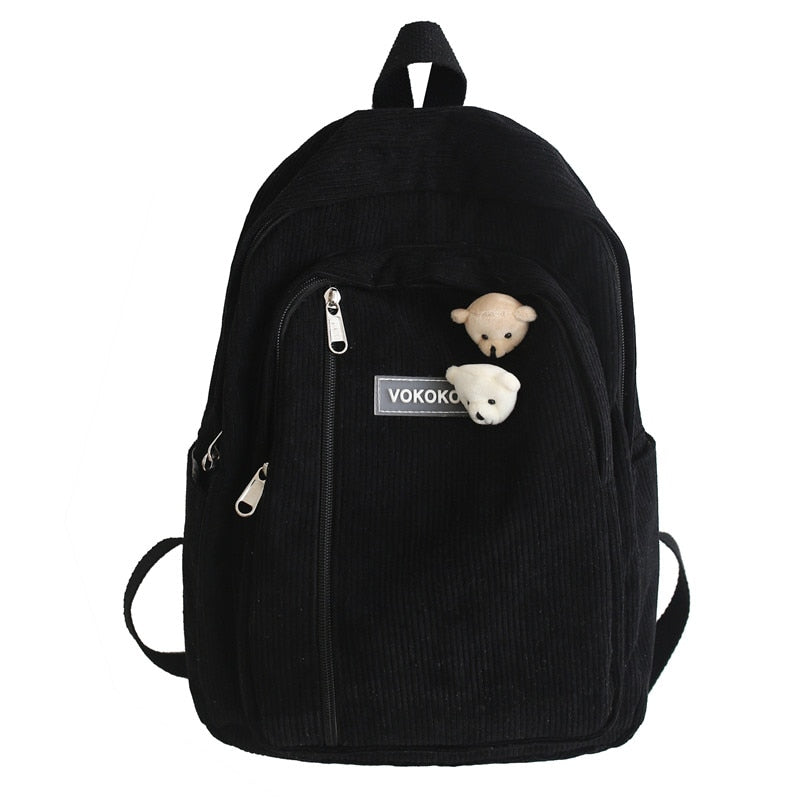 Stripe Cute Corduroy Woman Backpack Schoolbag For Teenage Girls Boys Luxury Female Fashion Bag Student Lady Book Pack