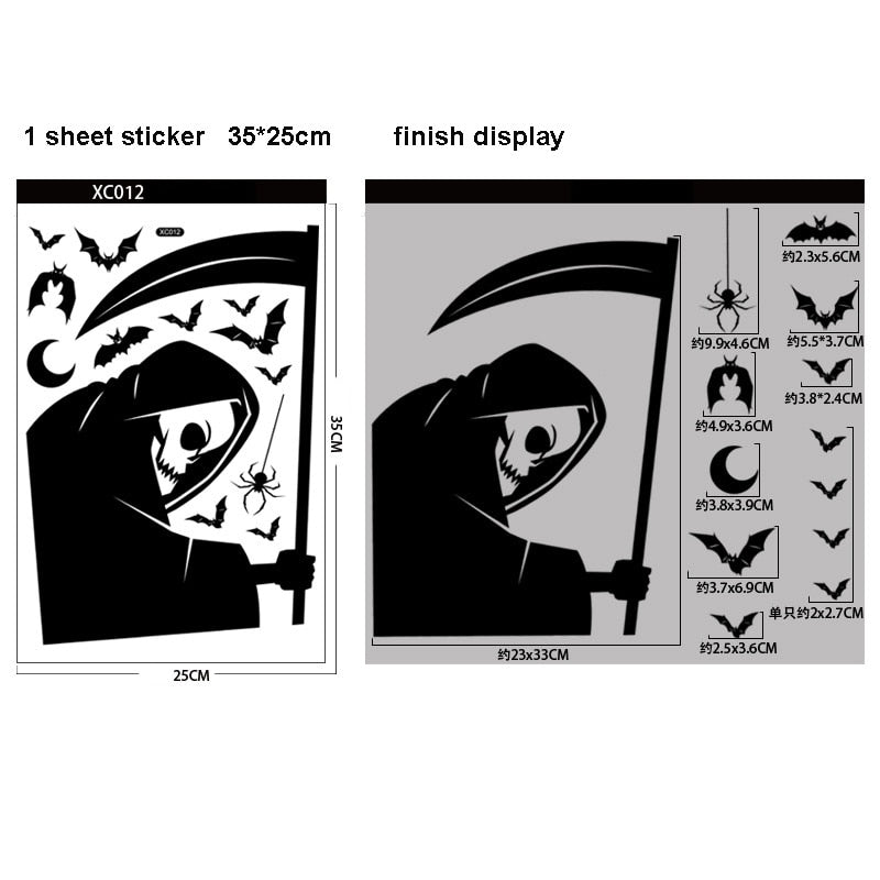 Halloween Stickers for Window Decoration Grim Reaper Witch Ghost Wall Sticker DIY art Decoration Pumpkin Decal Party Supplies
