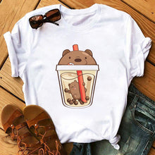 Load image into Gallery viewer, Panda Bear Boba Tea Bubble milktea Shirt Cartoon custom Print Cotton Short Sleeve Womens Tees Kawaii Tops female Clothing
