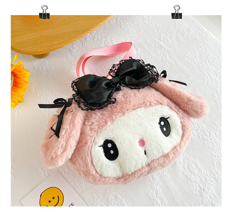 Kawaii Plush  Bag Kuromi Melody Cinnamoroll Anime Stuffed Backpacks for Girls Doll Cartoon Crossbody Soft Toy for Children