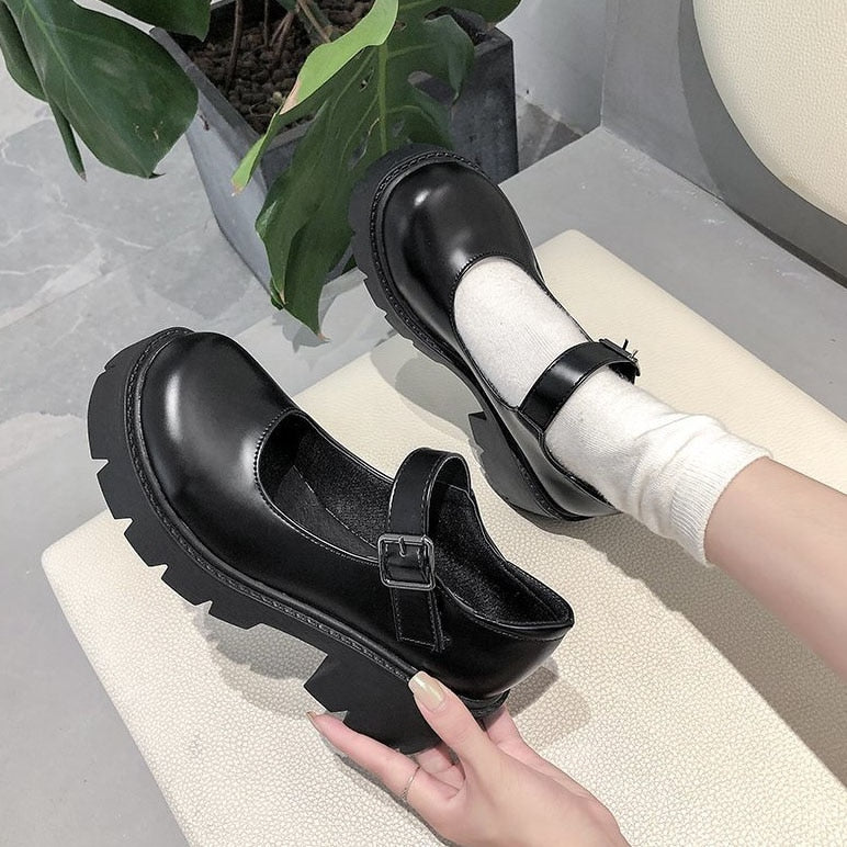 Shoes Women Japanese Style Vintage Soft Sister Girls High Heels Waterproof Platform College Student Cosplay Costume Shoes