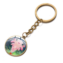 Load image into Gallery viewer, Axolotl Pendant Keychain Cartoon Art Pattern Glass Cabochon Keyring Car Bag Alloy Metal Key Chain Fashion Jewelry reptile salamander
