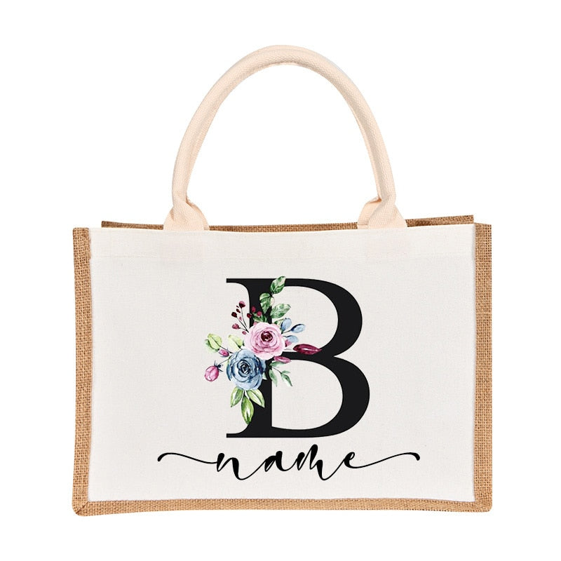 Custom Name Burlap Tote Bags Personalized Bridesmaid Bachelorette Bridal Party Girls Trip Gifts Canvas Jute Tote Shopper Bags