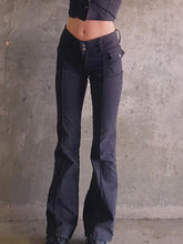 Load image into Gallery viewer, ALLNeon Indie Aesthetics Slim Low Waist Flare Pants E-girl Vintage Pockets Solid Y2K Pants Autumn 90s Fashion Black Trousers
