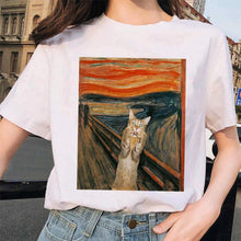 Load image into Gallery viewer, Van Gogh Cat Women T Shirt Art Oil Painting funny gag gift Print kitten kitty tabby T-shirt Tshirt Funny Tops Tees custom handmade print design
