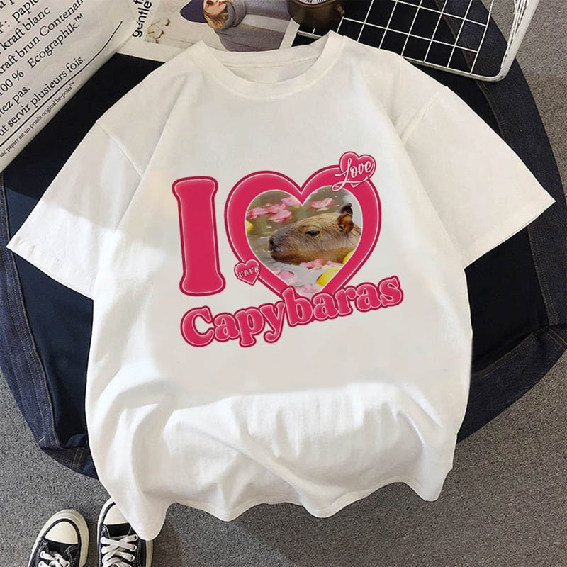 Capybaras clothing t-shirt t shirt casual anime graphic top tees t shirt manga cappy capybara funny meme gag custom handmade print