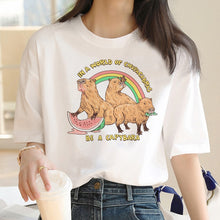 Load image into Gallery viewer, Capybara T Shirt Kawaii Streetwear Funny Tshirt Top Tees for Clothing T-shirt rainbow custom handmade PRINT design Okay I pull Up
