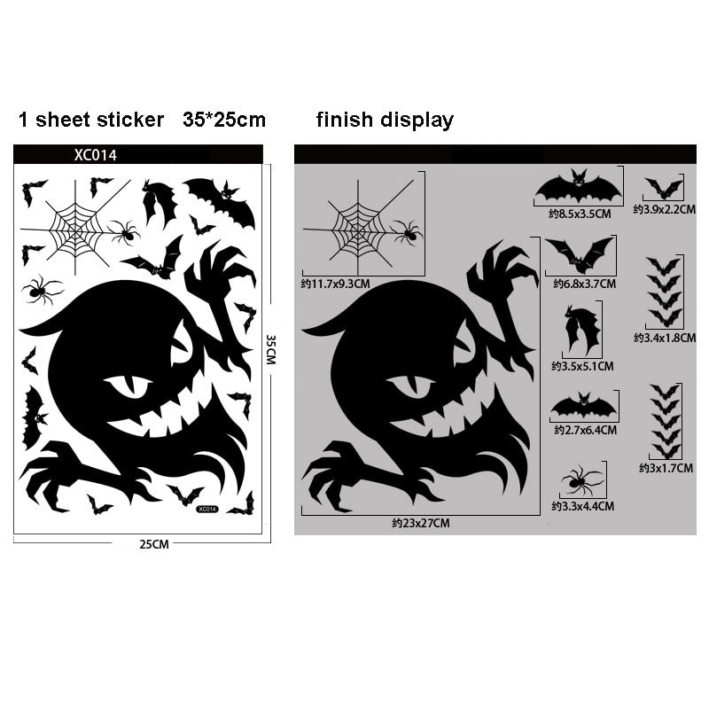 Halloween Stickers for Window Decoration Grim Reaper Witch Ghost Wall Sticker DIY art Decoration Pumpkin Decal Party Supplies