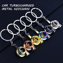 Load image into Gallery viewer, Mini Metal Turbo Turbocharger Keychain Cool Car Spinning Turbine Pendant Keyring Accessories JDM supercharged modifications racecar drift
