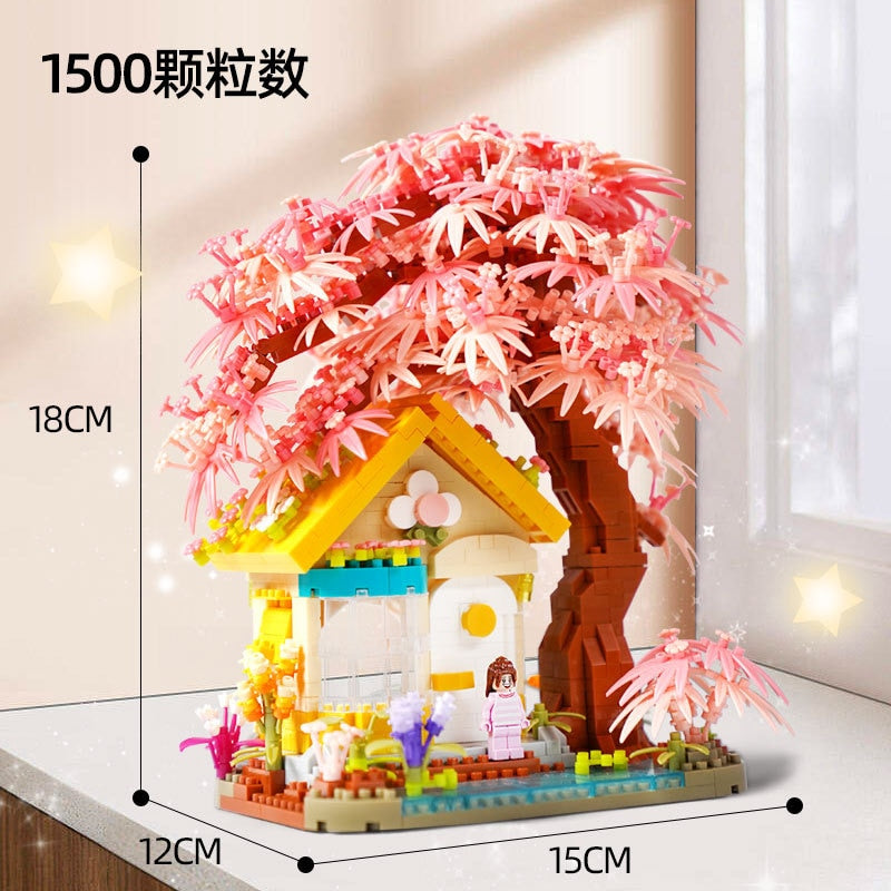 Sakura Tree House Build Block Cherry Blossom Model Building Blocks DIY material kit for Children japan japanese anime
