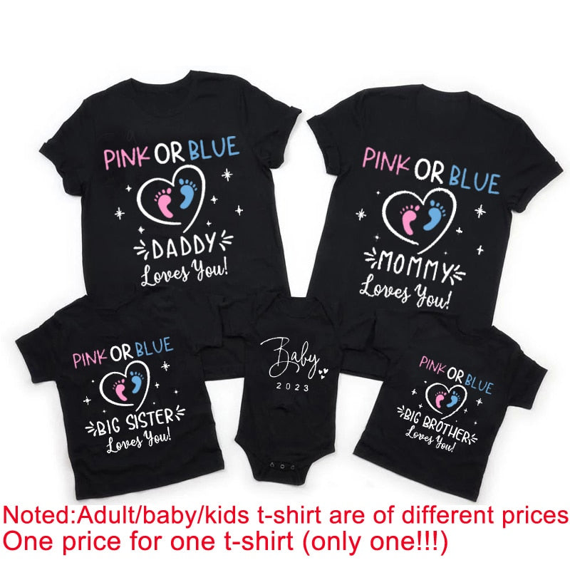 Gender Reveal Family Matching Outfits Mother Dad Love You Clothes Pink or Blue Letter Print Big Brother Sister Print Custom T-shirts