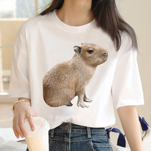 Load image into Gallery viewer, Capybara T Shirt Kawaii Streetwear Funny Tshirt Top Tees for Clothing T-shirt Cartoon custom handmade PRINT design Okay I pull Up
