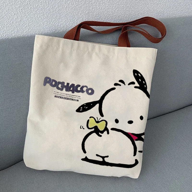 Kitty Retro tote bag One-Shoulder 38Cm Canvas Bag Wild Student Textbook Zipper Schoolbag Gift Backpack kuromi my melody cinnamoroll pochacco