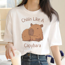 Load image into Gallery viewer, Capybara T Shirt Kawaii Streetwear Funny Tshirt Top Tees for Clothing T-shirt Cartoon custom handmade PRINT design Okay I pull Up
