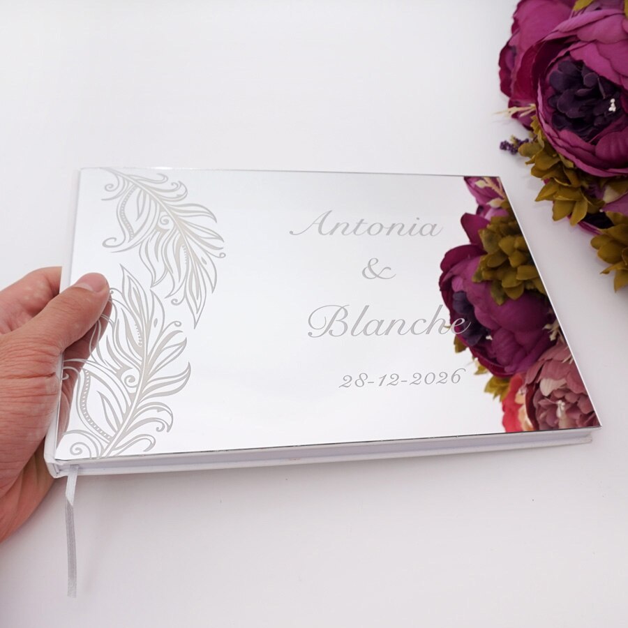 Custom Wedding Signature Guest Book Personalized Gold/Silver Mirror Cover Empty White Blank Pages Party Decor decoration personalized 60 sheets