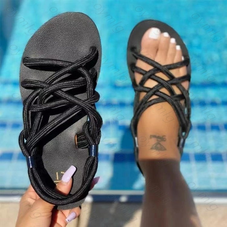 Women Sandals Summer Outdoor Beach Flip-flop Sandals Solid Fashion Gladiator Sandals Women Flats Casual Ladies Shoes