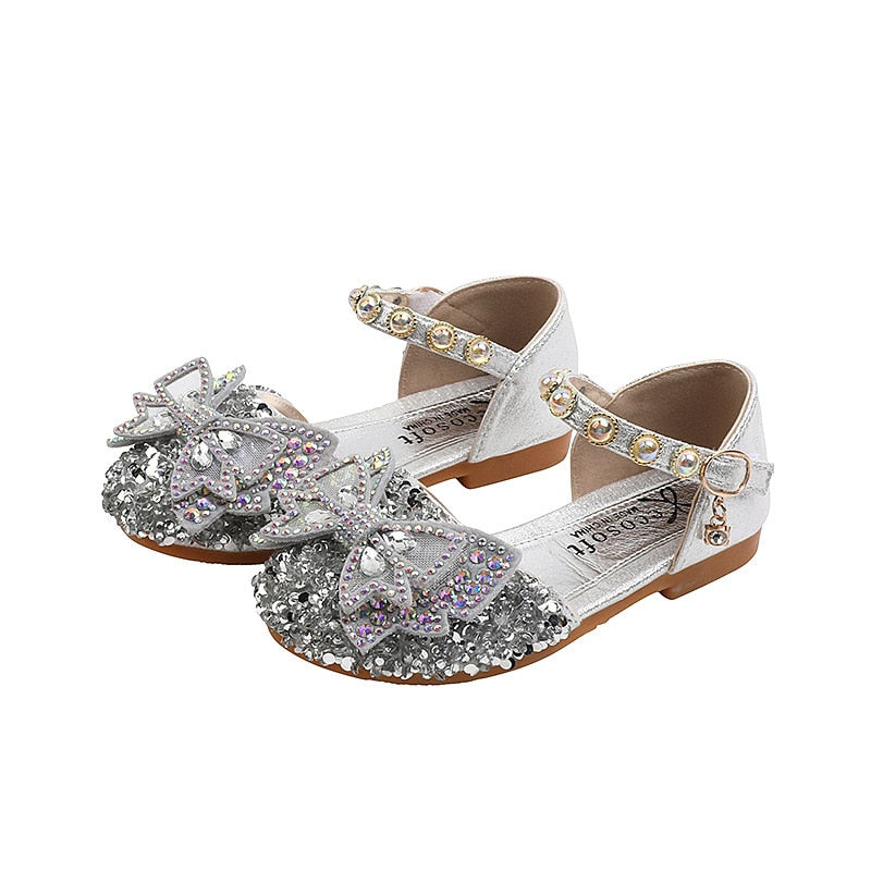 Summer Girls Sandals Fashion Sequins Rhinestone Bow Girls Princess Shoes Baby Girl Shoes Flat Heel Sandals