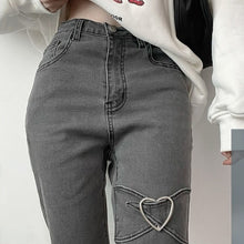 Load image into Gallery viewer, Y2k Heart Jeans for Women Vintage Gray Denim Flare Pants 90s Aesthetic Bottoms Streetwear Mom Wash Trouser Harajuku

