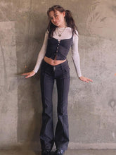 Load image into Gallery viewer, ALLNeon Indie Aesthetics Slim Low Waist Flare Pants E-girl Vintage Pockets Solid Y2K Pants Autumn 90s Fashion Black Trousers
