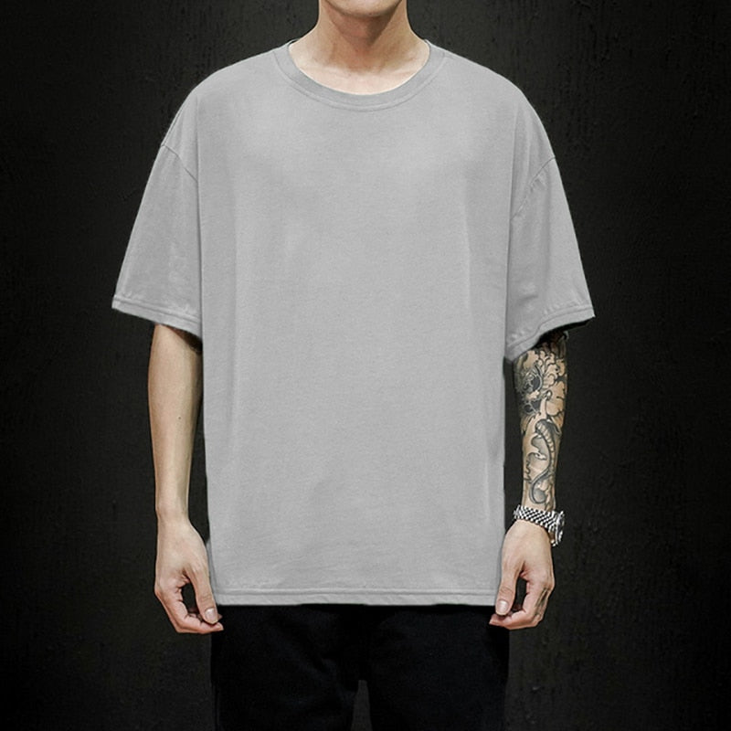 100% Cotton New Summer Men's T Shirt Solid T Shirt Mens Oversized Five Half  Short Sleeve Casual Cotton Mens Streetwear Top Tees