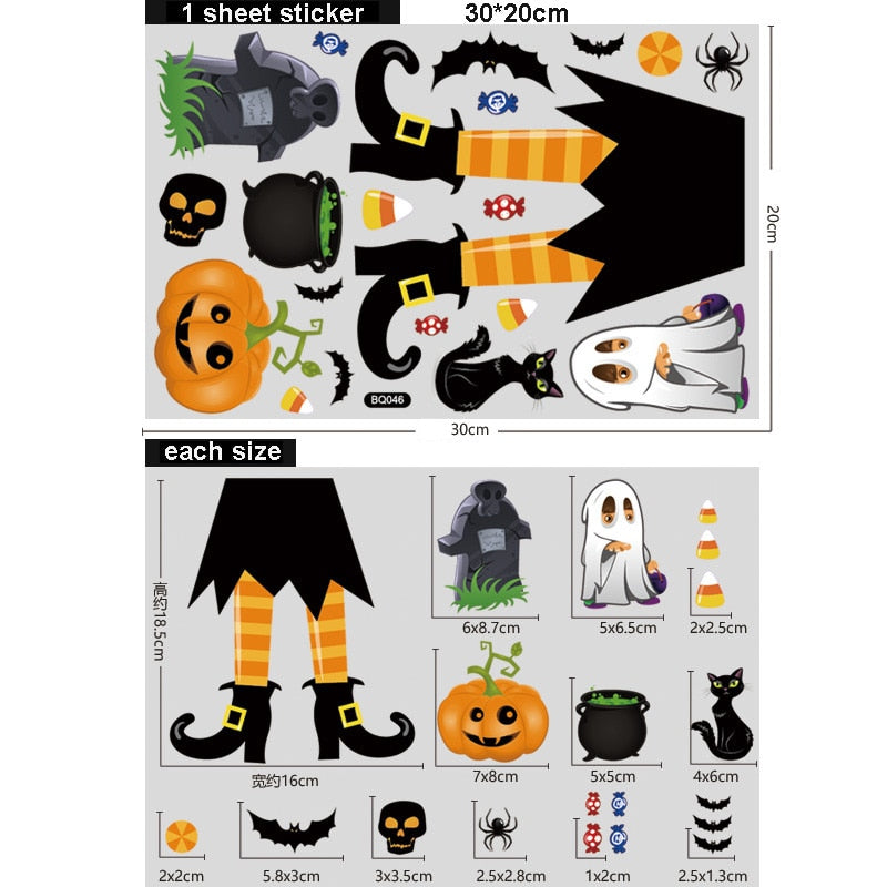 Halloween Stickers for Window Decoration Grim Reaper Witch Ghost Wall Sticker DIY art Decoration Pumpkin Decal Party Supplies