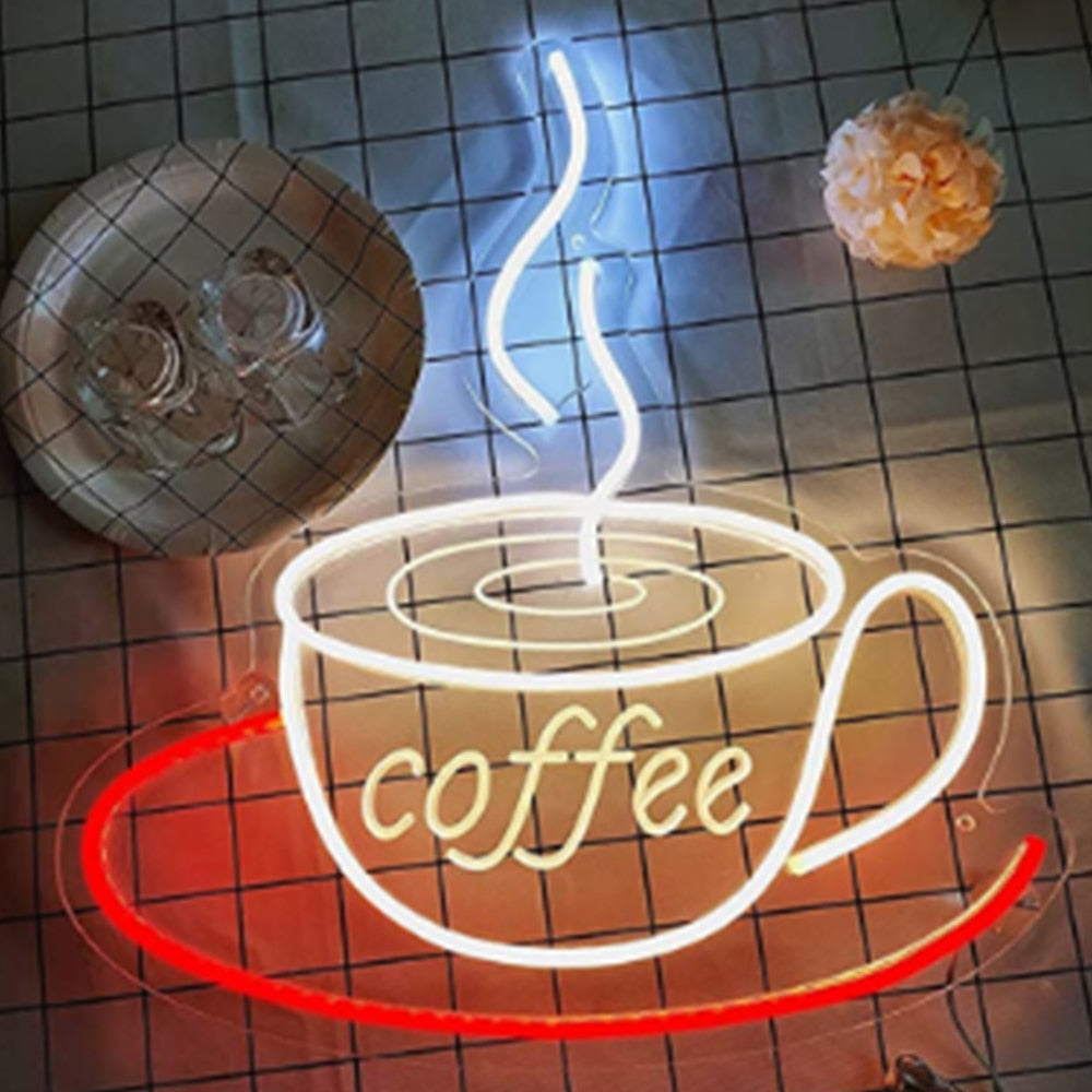 Cafe Coffee Neon Light Coffee Cup Luminous LED Sign Shop Birthday barista Room Personality Art Wall Decoration custom design handmade