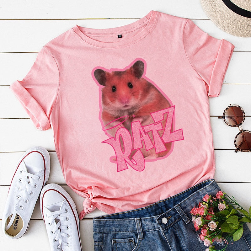 Brat Ratz Mouse hamster Woman Kawaii rat meme Tshirts Short Sleeve Top Tee Shirt Women T-shirt Custom handmade print design