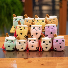 Load image into Gallery viewer, 10cm Cute Boba Milk Tea Keycahin Soft Stuffed Purple Pink Green Taste Milk Tea Bag Pendent Decro Little Festival Gifts Custom handmade
