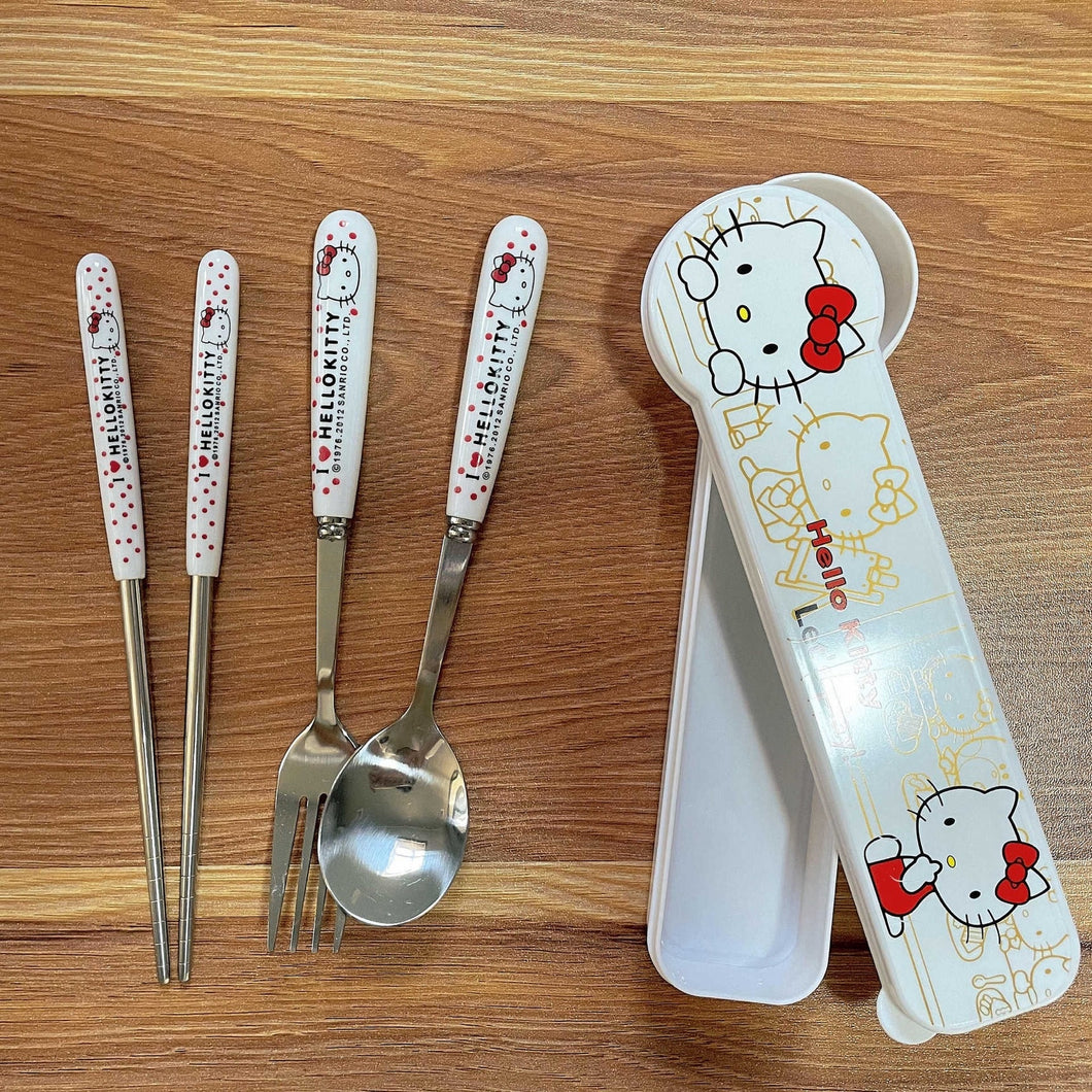 Kitty Anime Cartoon Cute High-Value Chopsticks Spoon Set Kawaii Portable Travel Tableware Three-Piece Set