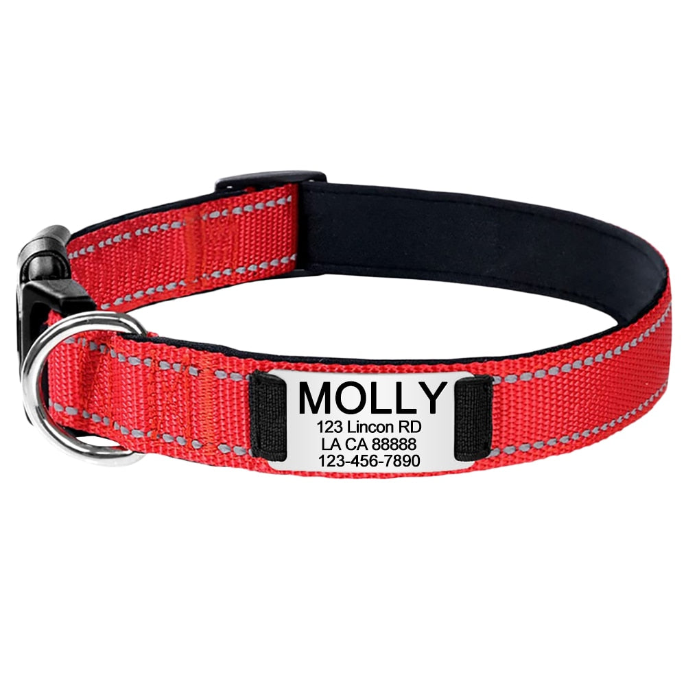 Adjustable Reflective Nylon Dog Collars Custom Engraved Name ID Tag Personalized Luminous Puppy Gleamy Large Unisex Dog Collar