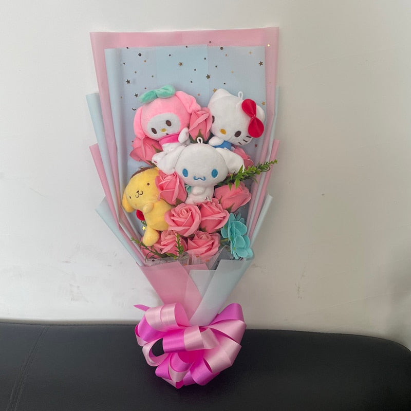 Cartoon Rabbit Dog Plush Toy Creative Graduation Bouquet Home Decoration Valentine's Day Christmas Graduation Gift Rose