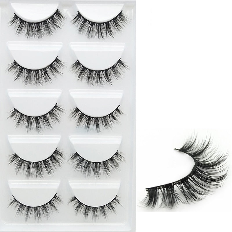Short Cross 3D False Eyelashes Natural Soft Black Mink Hair Eye Lashes Makeup Tools Women Fake Eyelashes 5 Pair