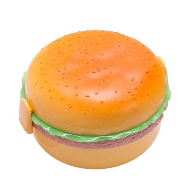 New Cute Hamburger Double Tier Lunch Box Burger Box Bento Lunchbox Children School Food Container Tableware Set with Fork Kids
