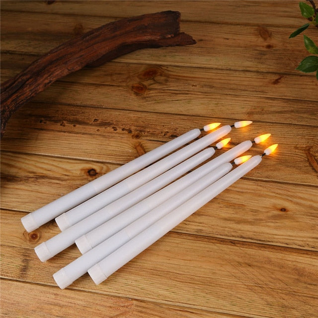 Pack of 12 Yellow Flickering Remote LED Candles,Plastic Flameless Remote Taper Candles,bougie led For Dinner Party Decoration