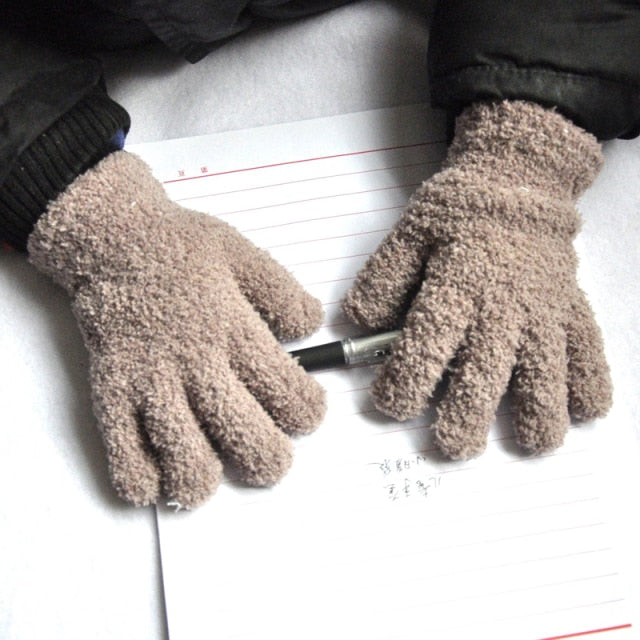 Warmom Coral Fleece Thicken Kids Gloves Winter Keep Warm Children Baby Plush Furry Full Finger Mittens Soft Gloves For 7-11Years