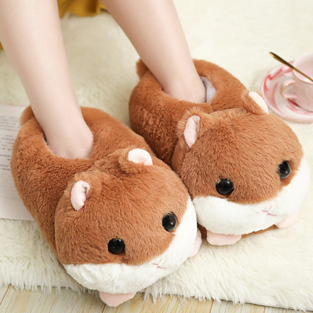 Hamster slipper pink brown gray Home Floor Soft animal Slippers Female slipper Girls Winter Warm Shoes cute warm