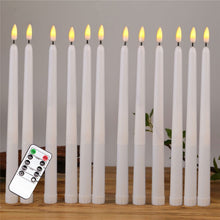 Load image into Gallery viewer, Pack of 12 Yellow Flickering Remote LED Candles,Plastic Flameless Remote Taper Candles,bougie led For Dinner Party Decoration

