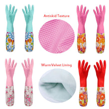 Load image into Gallery viewer, Flower Rubber Velvet Long Gloves Household Gloves Antiskid Household Dish Washing Cleaning Gloves
