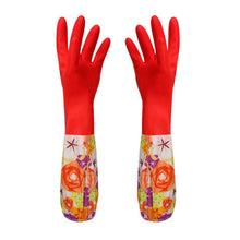 Load image into Gallery viewer, Flower Rubber Velvet Long Gloves Household Gloves Antiskid Household Dish Washing Cleaning Gloves
