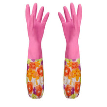 Load image into Gallery viewer, Flower Rubber Velvet Long Gloves Household Gloves Antiskid Household Dish Washing Cleaning Gloves
