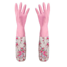 Load image into Gallery viewer, Flower Rubber Velvet Long Gloves Household Gloves Antiskid Household Dish Washing Cleaning Gloves
